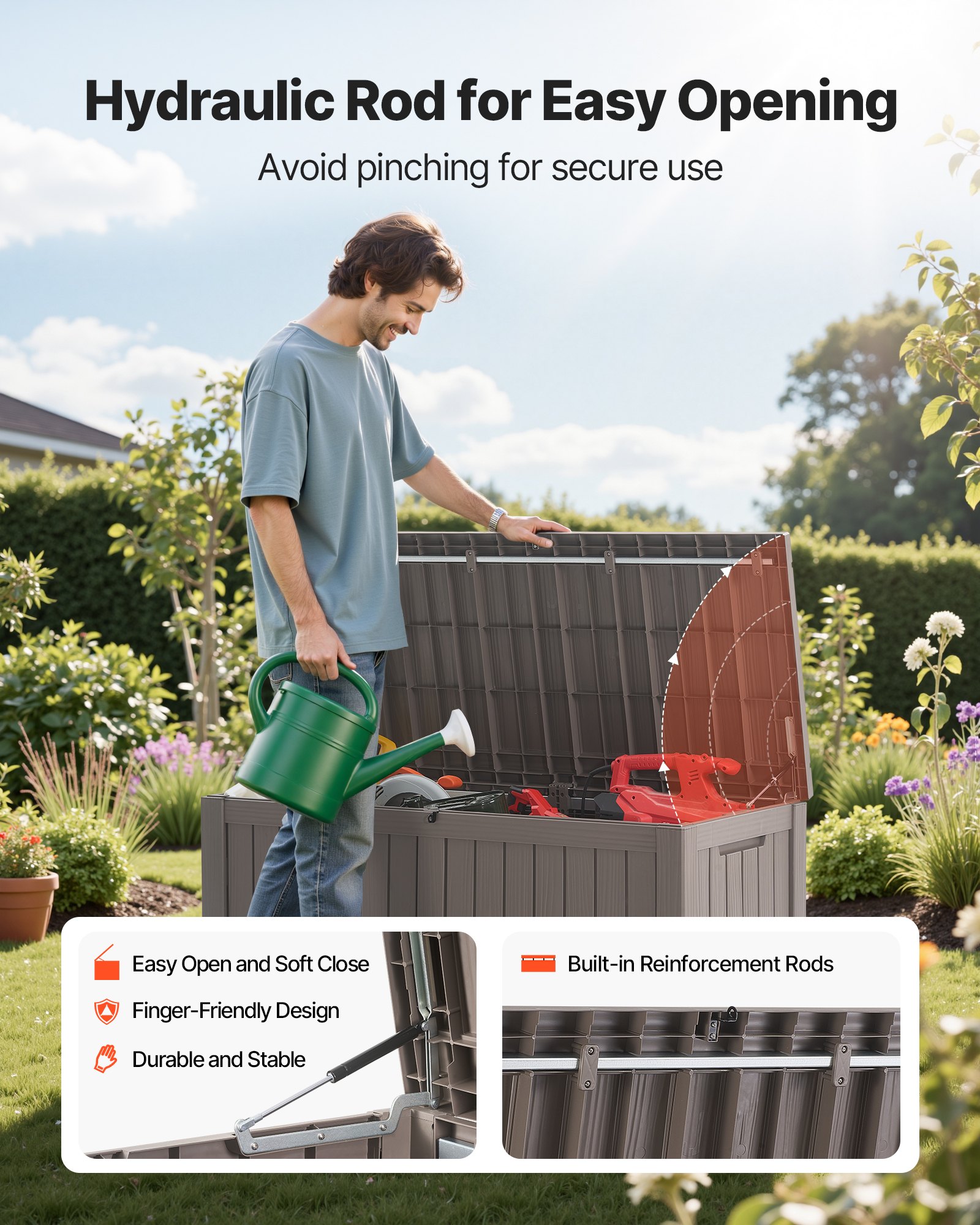 VEVOR Outdoor Storage Box, 120 Gallon Resin Deck Box, Lockable Backyard Toy and Towel Storage Cabinet Waterproof, for Patio Furniture Cushions, Garden Tools, Pool Supplies & Package Delivery (Grey)