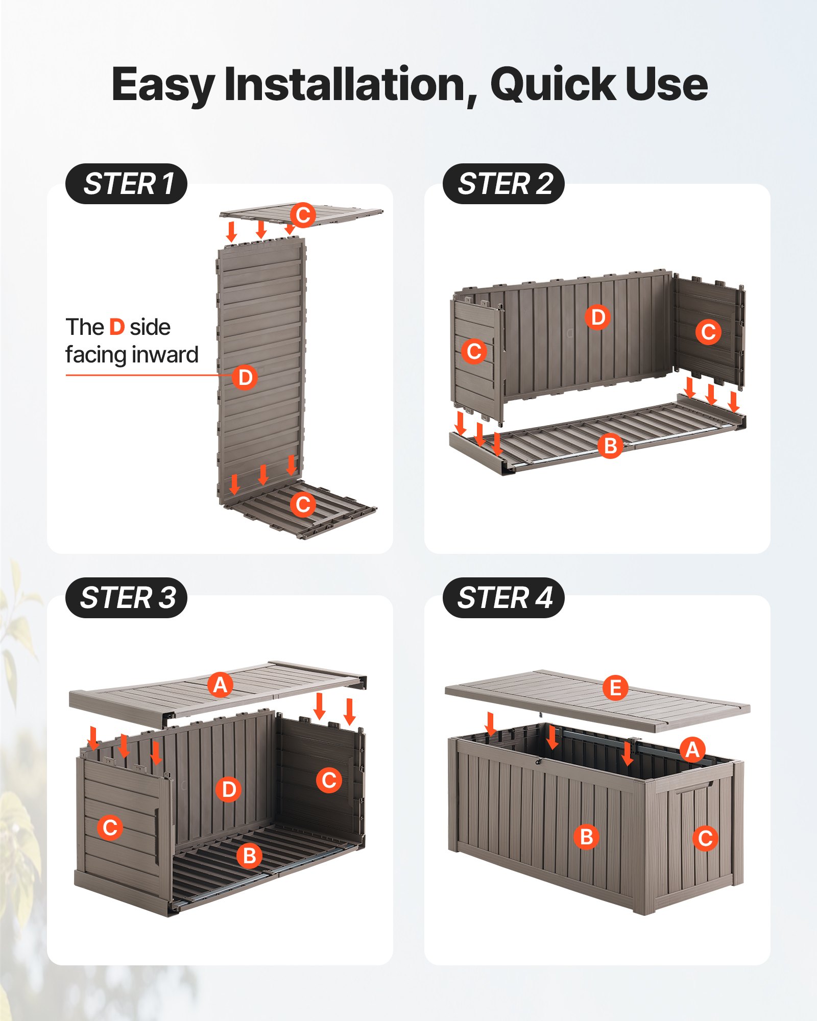 VEVOR Outdoor Storage Box, 120 Gallon Resin Deck Box, Lockable Backyard Toy and Towel Storage Cabinet Waterproof, for Patio Furniture Cushions, Garden Tools, Pool Supplies & Package Delivery (Grey)