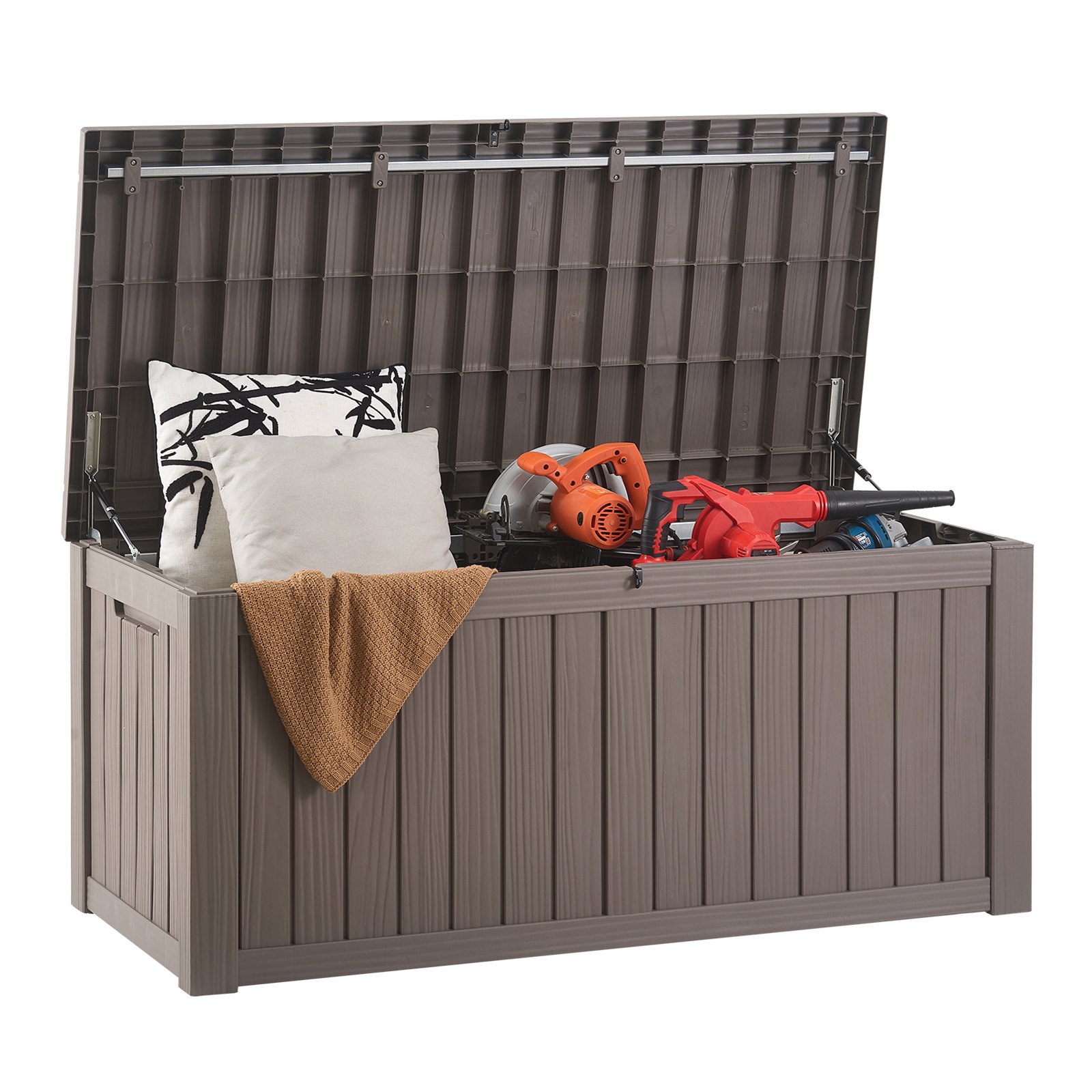 VEVOR Outdoor Storage Box, 120 Gallon Resin Deck Box, Lockable Backyard Toy and Towel Storage Cabinet Waterproof, for Patio Furniture Cushions, Garden Tools, Pool Supplies & Package Delivery (Grey)
