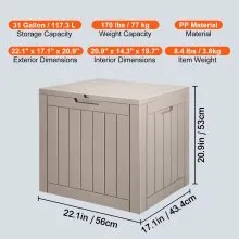 Outdoor Storage Box Resin Deck Box 31 Gallon Patio Waterproof Organizer