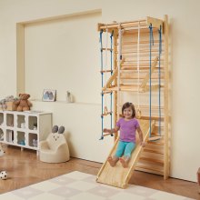 VEVOR Swedish Ladder Wall Gym 8 in 1 Wooden Indoor Playground Climbing Toys