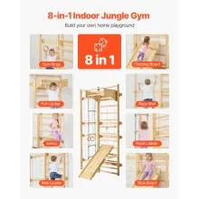 VEVOR Swedish Ladder Wall Gym 8-in-1 15-Level Solid Wood Gymnastic Stall Bars