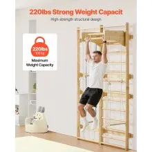 VEVOR Swedish Ladder Wall Gym 8-in-1 15-Level Solid Wood Gymnastic Stall Bars