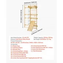 VEVOR Swedish Ladder Wall Gym 8-in-1 15-Level Solid Wood Gymnastic Stall Bars
