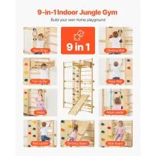 VEVOR Swedish Ladder Wall Gym 9-in-1 17-Level Solid Wood Gymnastic Stall Bars
