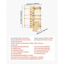 VEVOR Swedish Ladder Wall Gym 9-in-1 17-Level Solid Wood Gymnastic Stall Bars