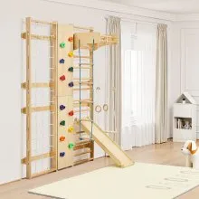 VEVOR Swedish Ladder Wall Gym 9-in-1 17-Level Solid Wood Gymnastic Stall Bars