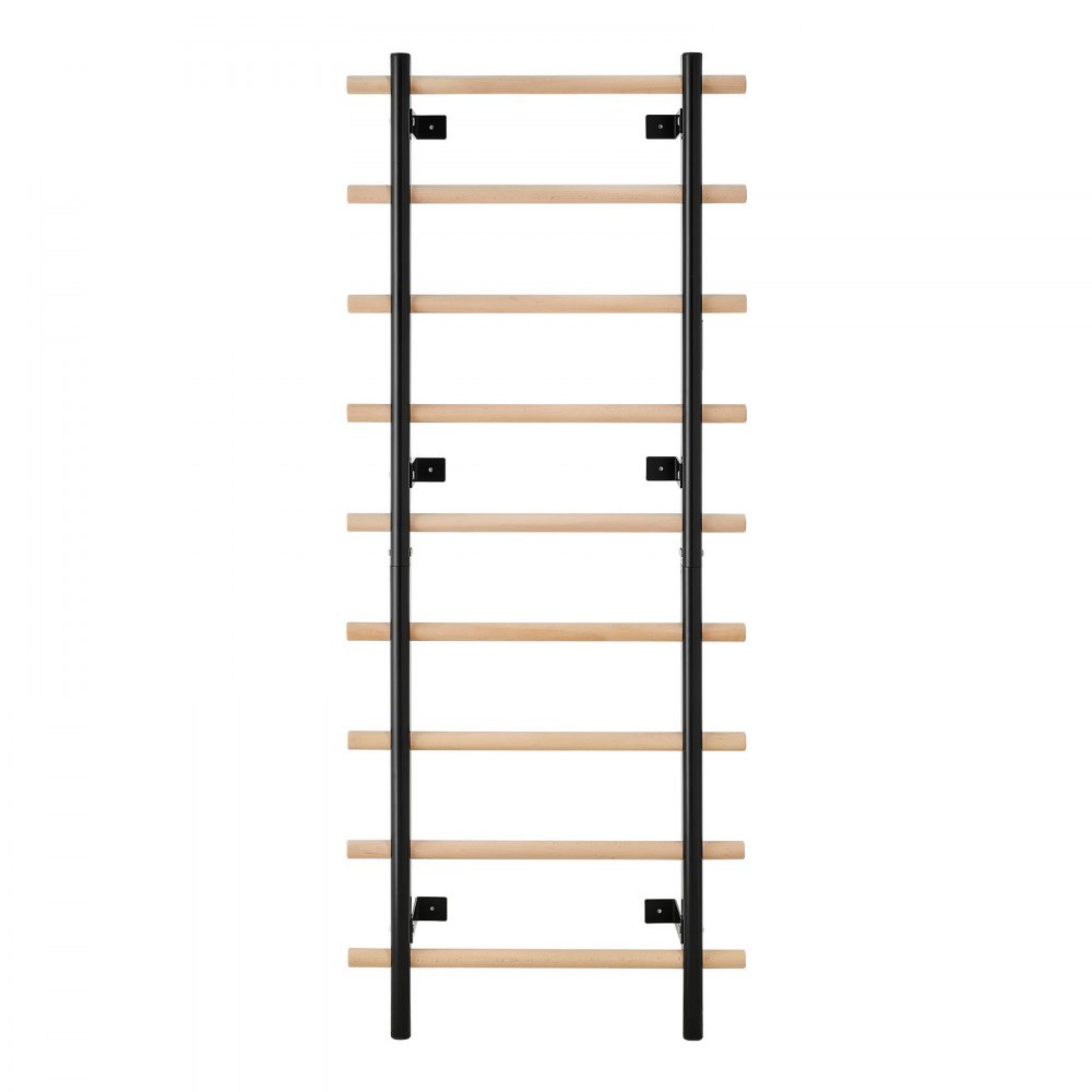 VEVOR Swedish Ladder Wall Gym, 9-Level Swedish Ladder Suspension Trainer, 330LBS Loading Solid Wood + Carbon Steel Gymnastics Stall Bars for Adult, Compatible with 3.15" x 3.15" Power Rack Accessories