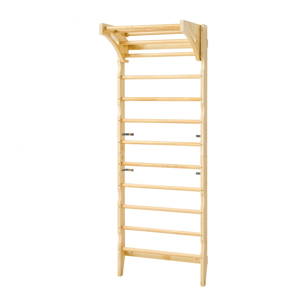 VEVOR Swedish Ladder Wall Gym, 2-in-1 10-Level Indoor Jungle Gym, 220LBS Loading Solid Wood Gymnastic Stall Bars for Kids & Adults, Indoor Playground Climbing Playset with Pull-Up Bar, Wall Ladder