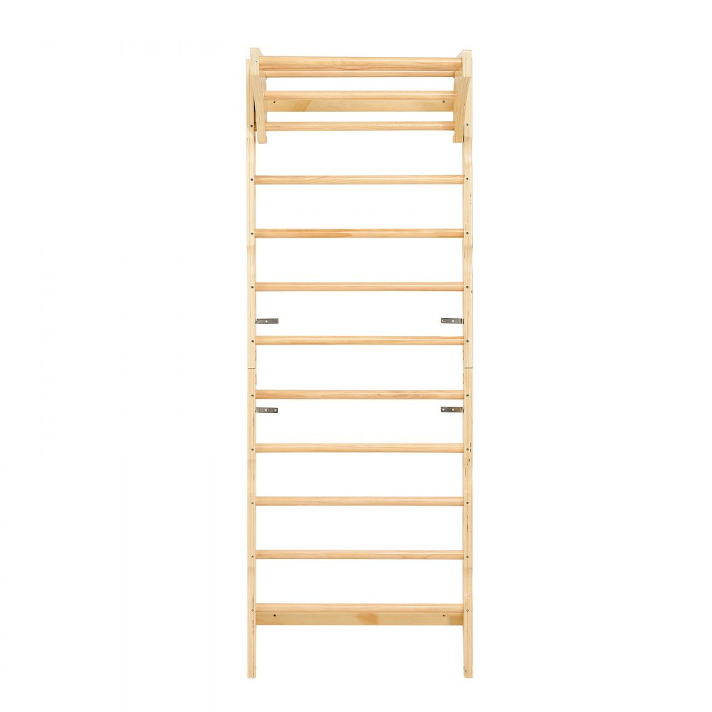 VEVOR Swedish Ladder Wall Gym, 2-in-1 10-Level Indoor Jungle Gym, 220LBS Loading Solid Wood Gymnastic Stall Bars for Kids & Adults, Indoor Playground Climbing Playset with Pull-Up Bar, Wall Ladder