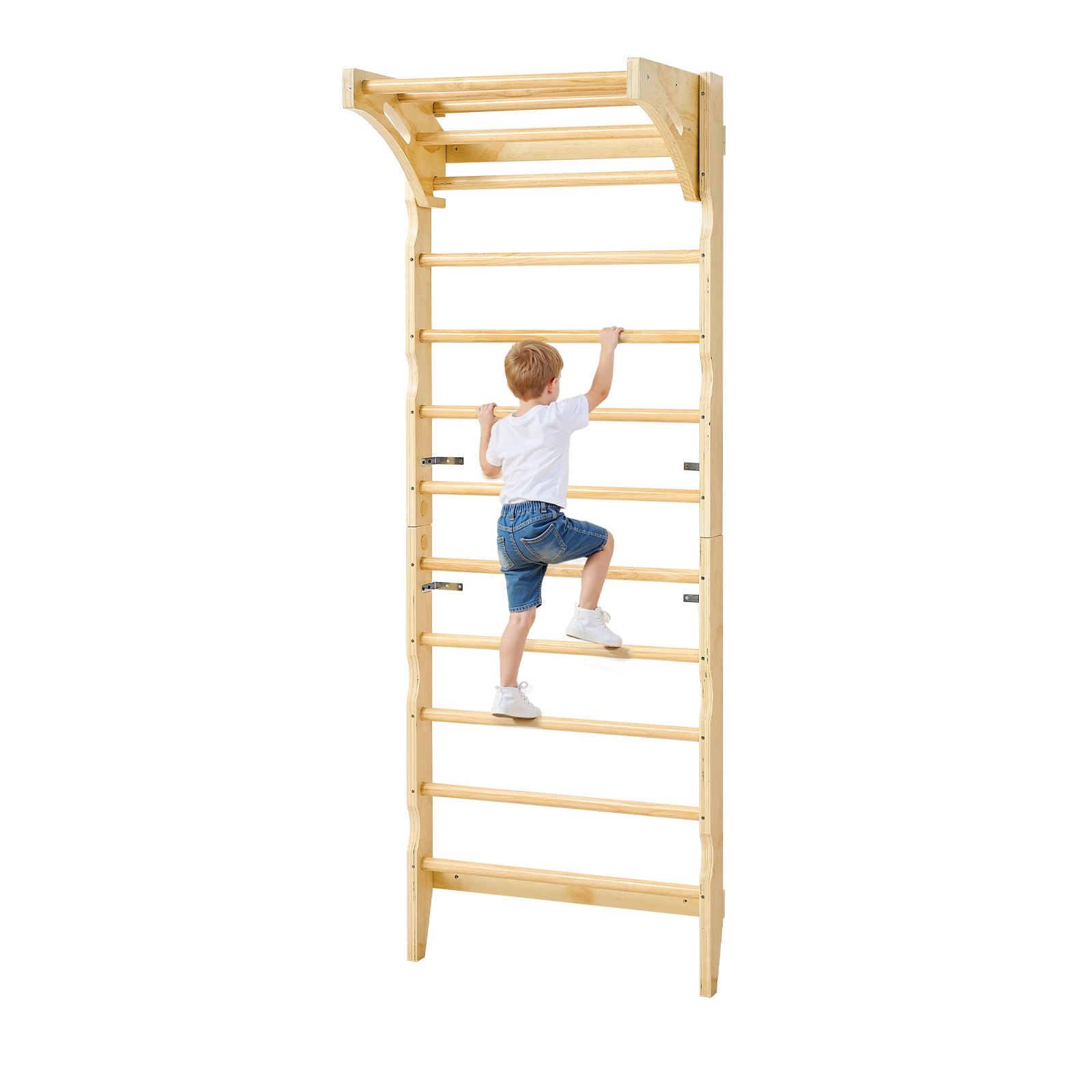 VEVOR Swedish Ladder Wall Gym, 2-in-1 10-Level Indoor Jungle Gym, 220LBS Loading Solid Wood Gymnastic Stall Bars for Kids & Adults, Indoor Playground Climbing Playset with Pull-Up Bar, Wall Ladder