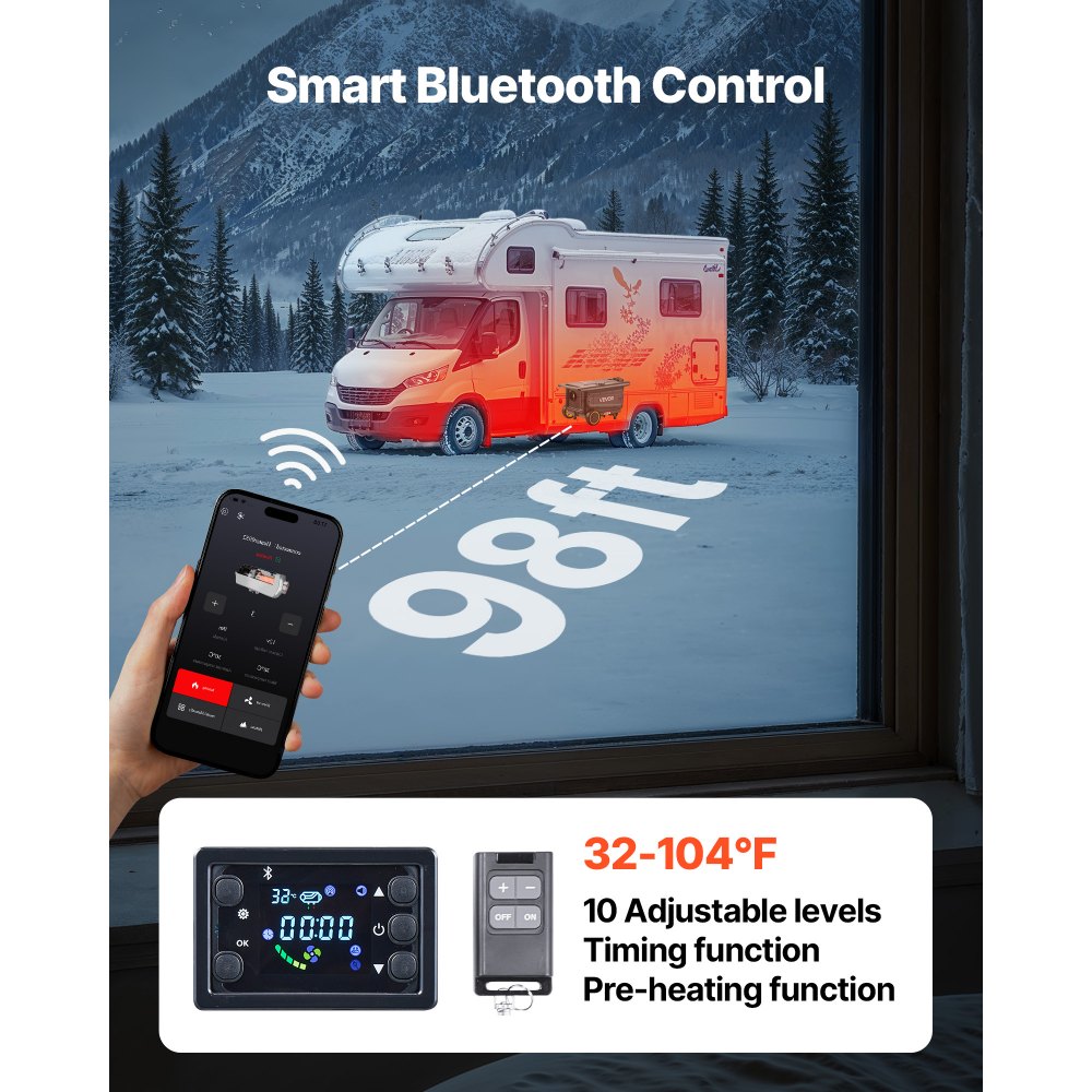 VEVOR Diesel Heater, 5-8KW, DC 12V/24V, All in One Portable Diesel Air Heater with Bluetooth APP Control, Remote Control and LCD Screen, Trolley Design, 5 L Fuel Tank for Trucks, Vans, RVs, Campers