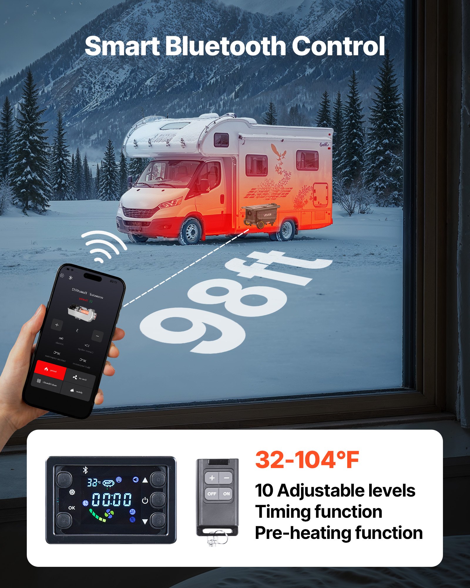 VEVOR Diesel Heater, 5-8KW, DC 12V/24V, All in One Portable Diesel Air Heater with Bluetooth APP Control, Remote Control and LCD Screen, Trolley Design, 5 L Fuel Tank for Trucks, Vans, RVs, Campers