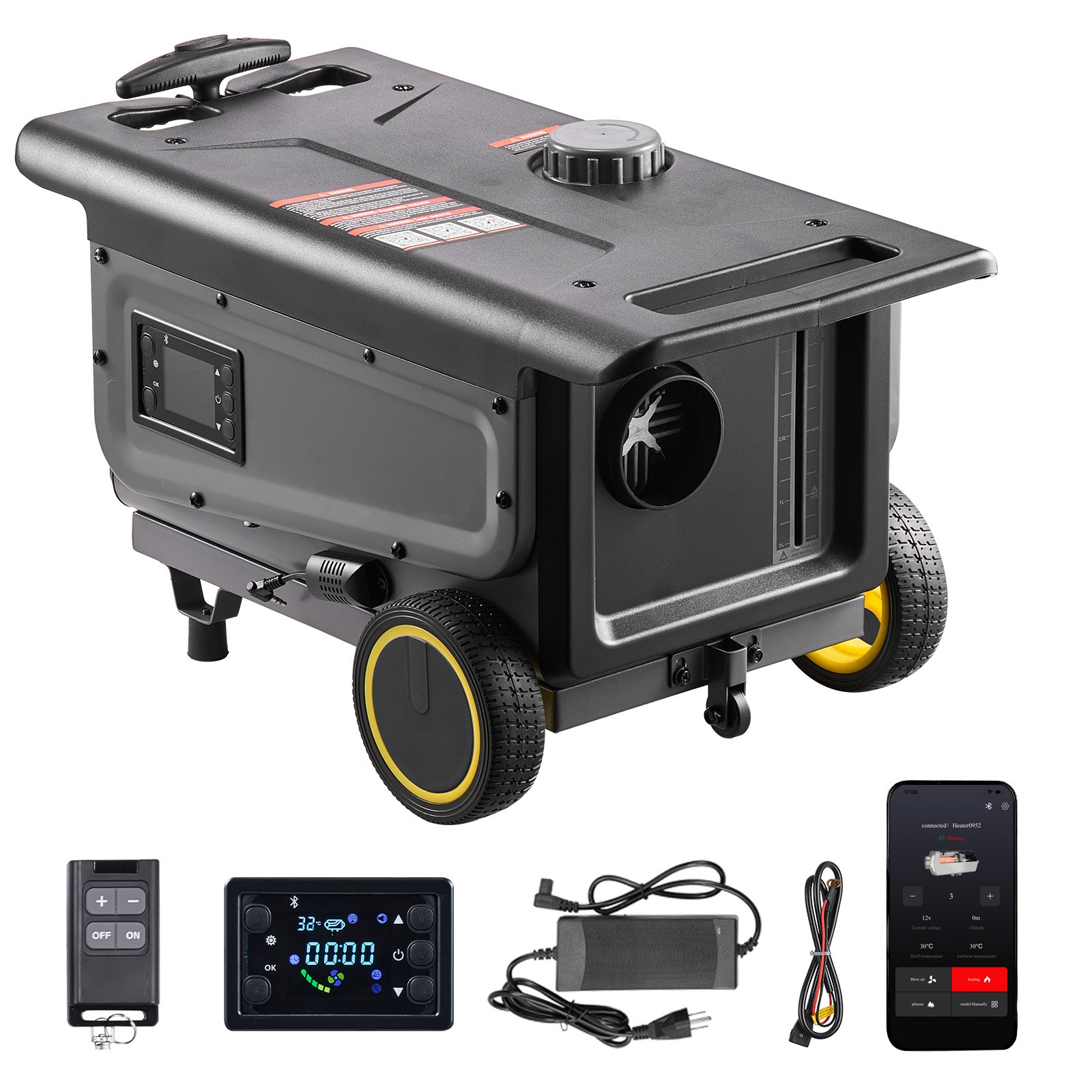 VEVOR Diesel Heater, 5-8KW, DC 12V/24V, All in One Portable Diesel Air Heater with Bluetooth APP Control, Remote Control and LCD Screen, Trolley Design, 5 L Fuel Tank for Trucks, Vans, RVs, Campers