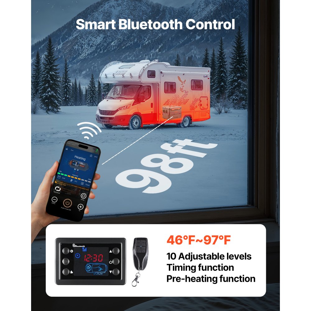 VEVOR Diesel Heater, 5-8KW DC 12V/24V, All in One Portable Diesel Air Heater with Bluetooth APP Control, Remote Control and LCD Screen, 5 L Fuel Tank for Trucks, Vans, RVs, Campers, and Garages