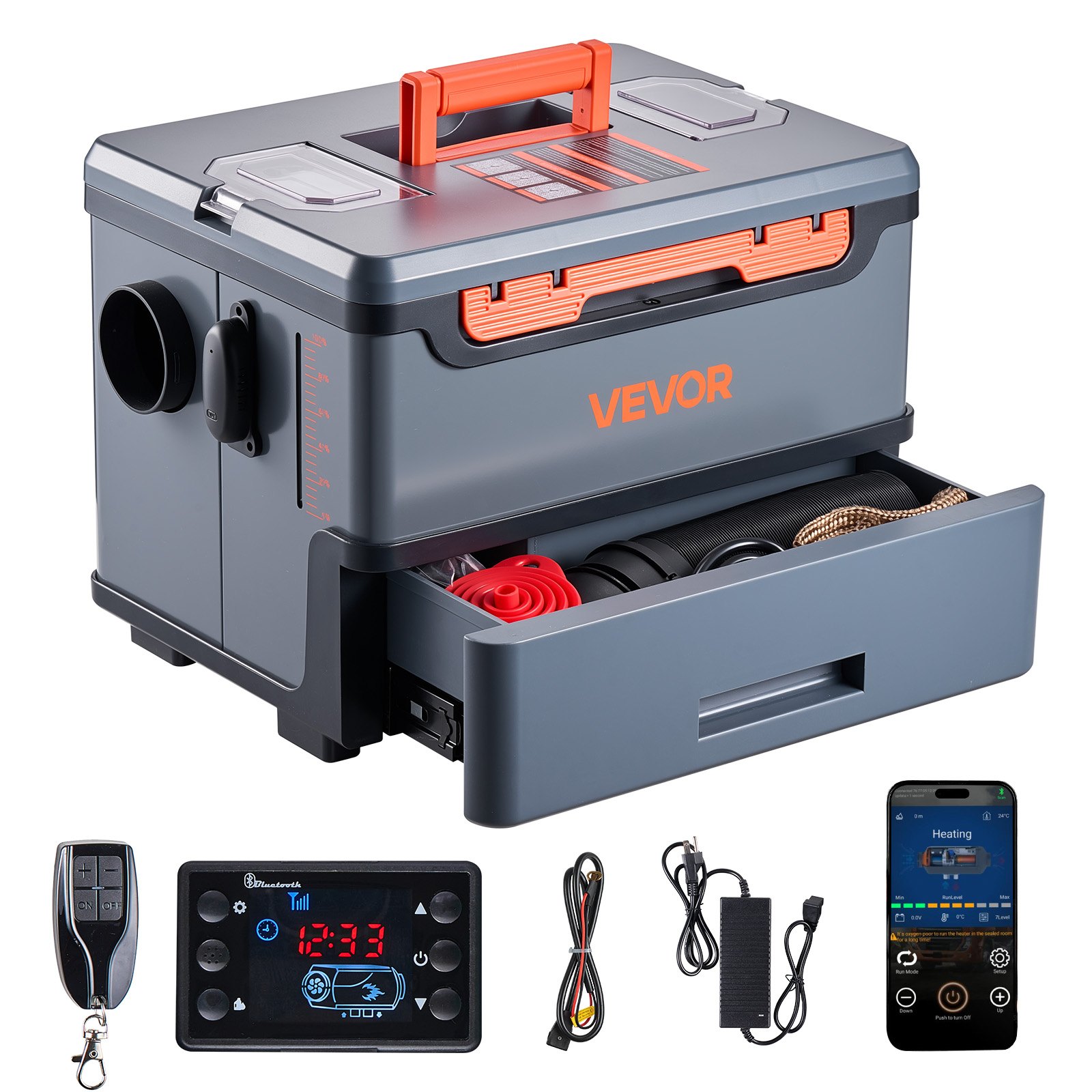 VEVOR Diesel Heater, 5-8KW DC 12V/24V, All in One Portable Diesel Air Heater with Bluetooth APP Control, Remote Control and LCD Screen, 5 L Fuel Tank for Trucks, Vans, RVs, Campers, and Garages