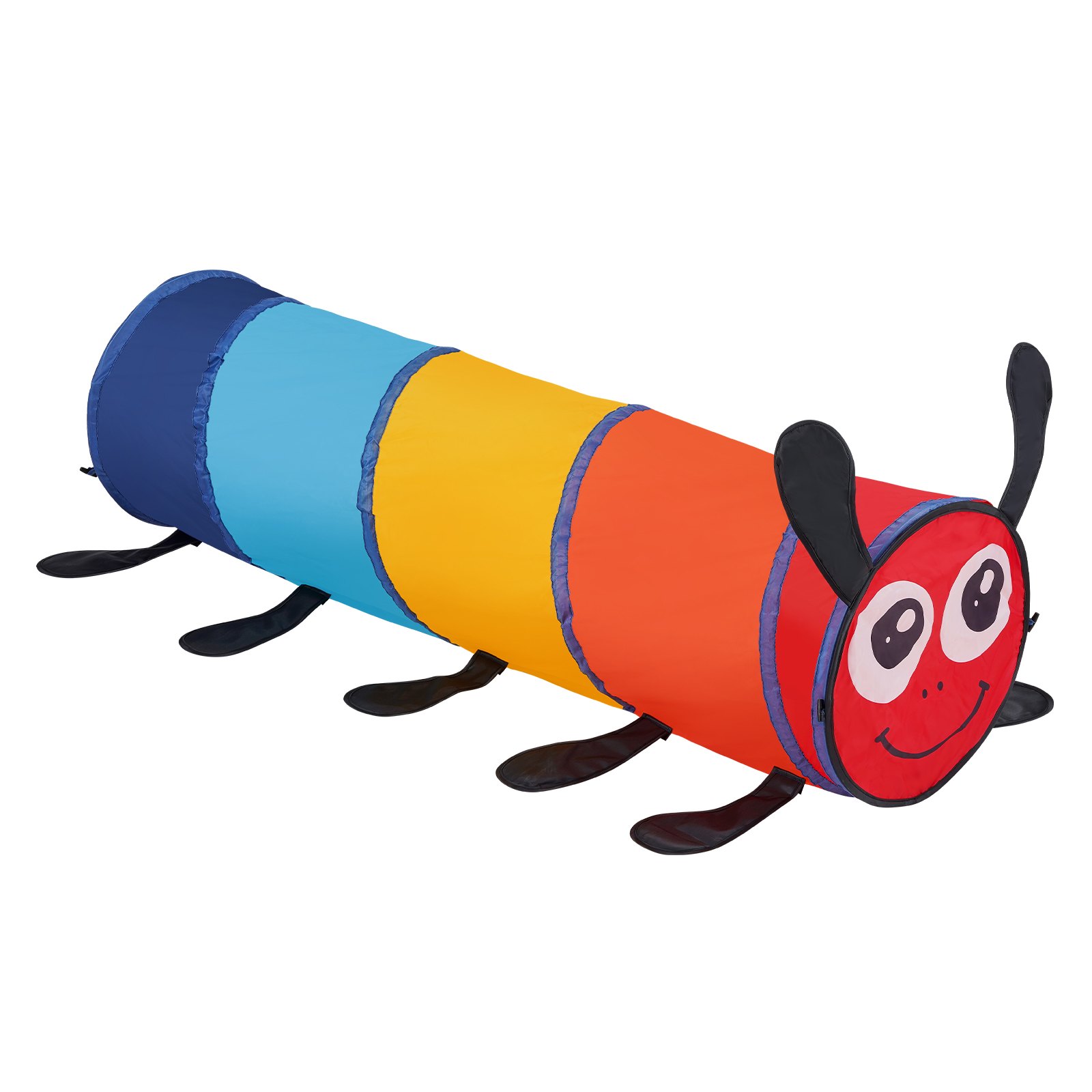colorful VEVOR kids play tunnel with caterpillar design, black antennas, and playful smile.