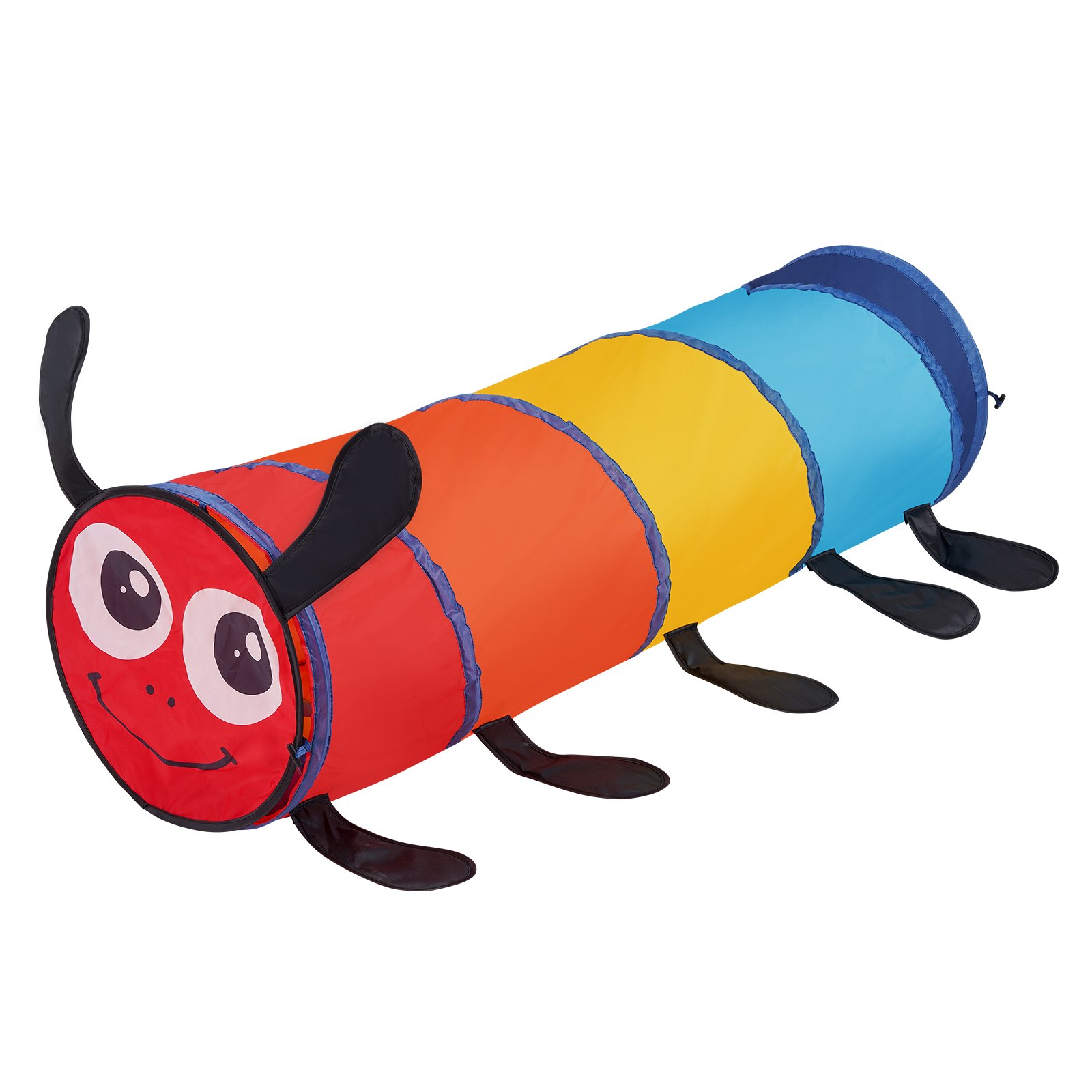 colorful VEVOR kids play tunnel with caterpillar design, black antennae, six legs, and bright segments.