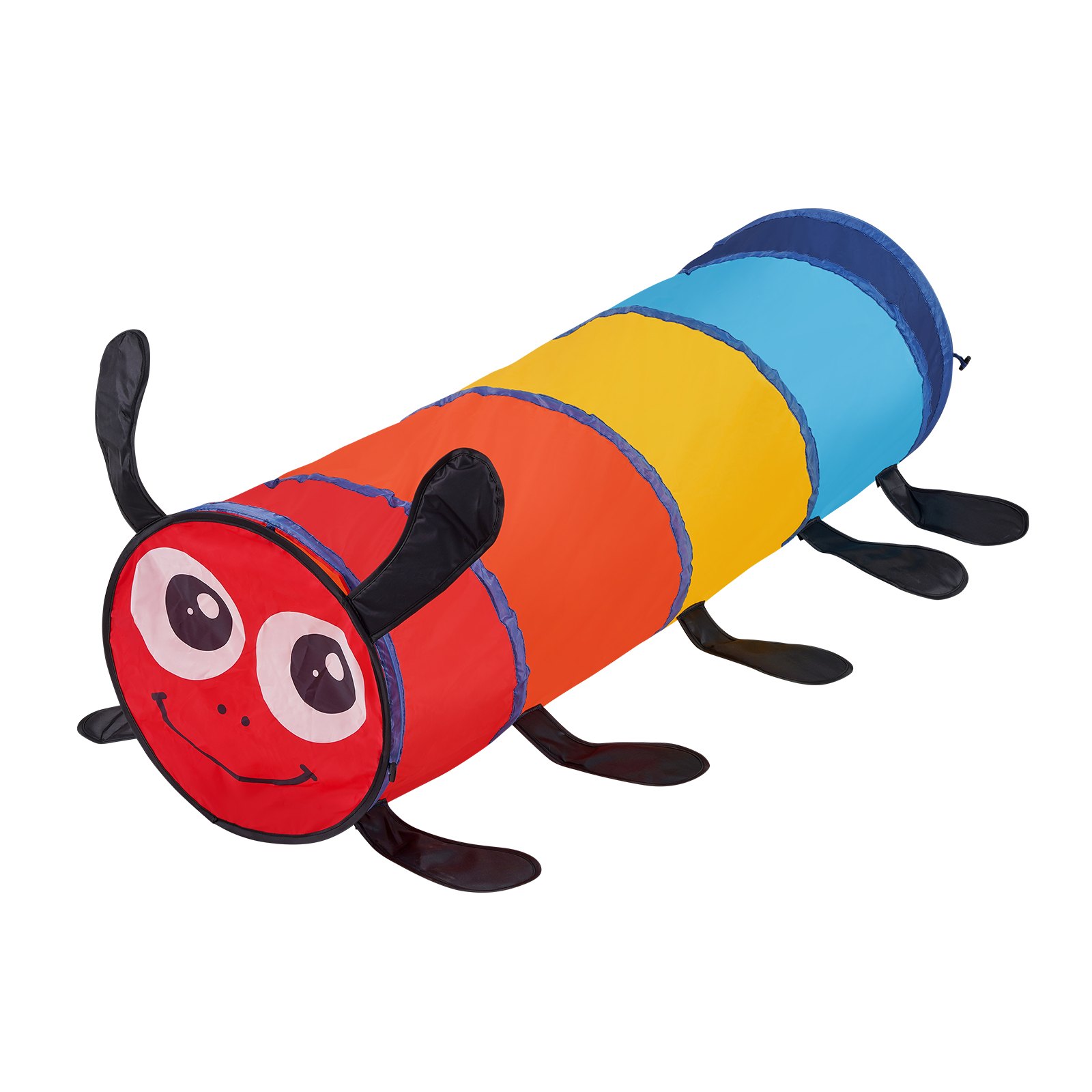 colorful caterpillar-themed VEVOR kids play tunnel with black antennae and legs, red face, big eyes, and smile.