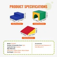 VEVOR Single Tunnel Climber, Toddler Playset, Foam Climbing Blocks for Toddlers, Kids Tunnel Maze with Stairs and Ramp, Indoor for Toddlers and Preschoolers Easy to Clean, 3 pcs (Assorted)