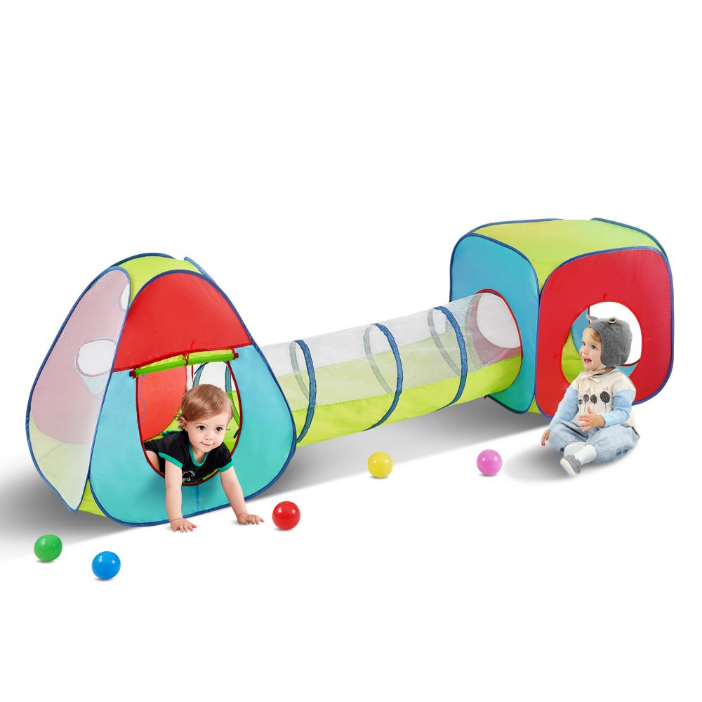 Tenda de brincar infantil VEVOR 3 em 1 com túnel para meninos, meninas, bebês e crianças pequenas, teatro pop-up interno/externo com bolsa de transporte e tiras de faixas como presentes de aniversário, vermelho/amarelo/azul multicolorido