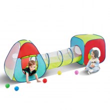 Detský hrací stan VEVOR 3 v 1 s tunelom pre chlapcov, dievčatá, dojčatá a batoľatá, vnútorný/vonkajší vyskakovací domček s taškou na prenášanie a popruhmi ako darček k narodeninám, červená/žltá/modrá viacfarebná
