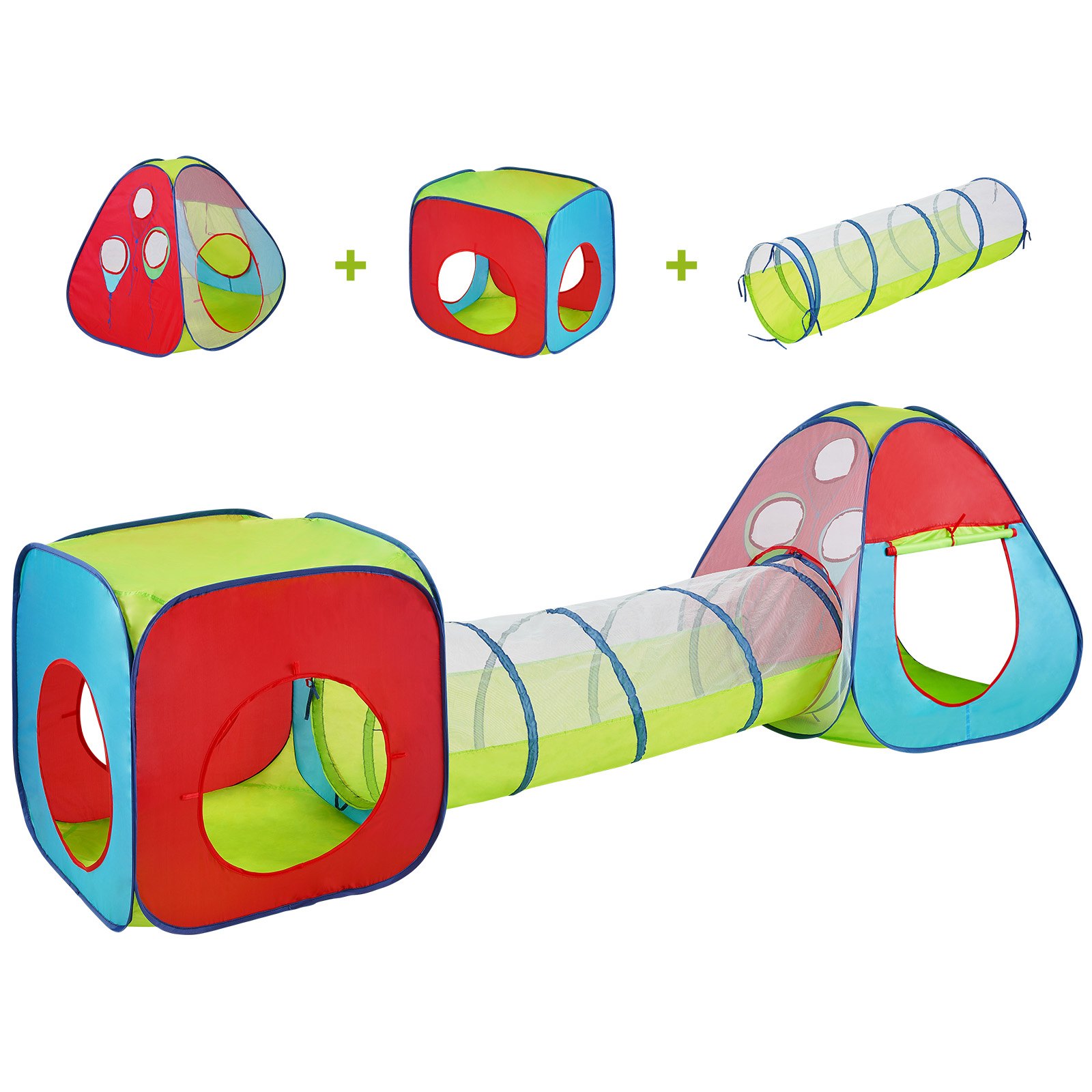 VEVOR 3 in 1 Kids Play Tent with Tunnel for Boys, Girls, Babies and Toddlers, Indoor/Outdoor Pop Up Playhouse with Carrying Bag & Banding Straps as Birthday Gifts, Red/Yellow/Blue Multicolor