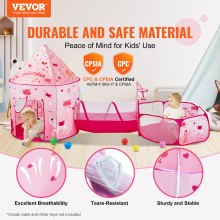 VEVOR 3 in 1 Kids Play Tent with Tunnel for Girls, Princes, Boys, Babies and Toddlers, Indoor/Outdoor Pop Up Playhouse with Carrying Bag & Banding Straps as Birthday Gifts, Magenta Color