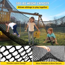VEVOR Climbing Cargo Net, 4.5 x 3.2 m Playground Climbing Cargo Net, Polyester Double Layers Cargo Net Climbing Outdoor with 500lbs Weight Capacity, Rope Bridge Net for Tree House, Monkey Bar, Blac
