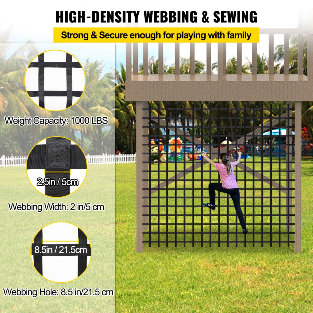 VEVOR Red de carga para escalada, red de escalada para patio de juegos de 12 x 12 pies, material de poliéster, escalera de cuerda, columpio, red de carga militar grande para niños y adultos, interior y exterior, casa en el árbol, gimnasios en la jungla