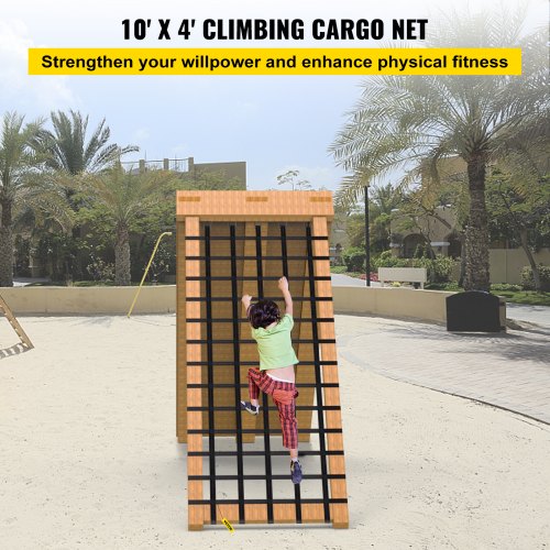 VEVOR Climbing Cargo Net, 10' x 4' Playground Climbing Net, Polyester Material, Rope Ladder, Swingset, Large Military Climbing Cargo Net for Kids & Adult, Indoor & Outdoor, Treehouse, Jungle Gyms