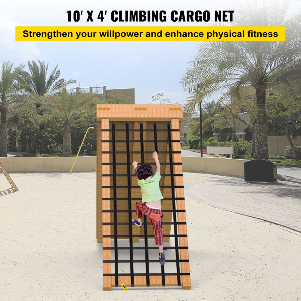 VEVOR Climbing Cargo Net, 10' x 4' Playground Climbing Net, Polyester Material, Rope Ladder, Swingset, Large Military Climbing