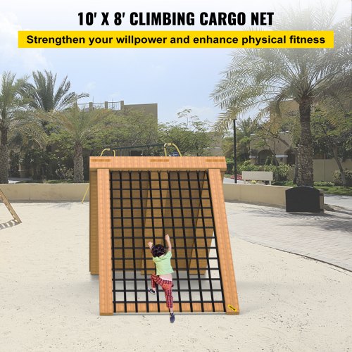 VEVOR Climbing Cargo Net, 10' x 8' Polyester Material, Playground Climbing Net Rope Ladder, Swingset, Large Military Climbing Cargo Net, for Kids and Adult, Indoor and Outdoor, Treehouse, Jungle Gyms