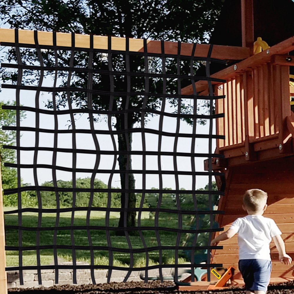 VEVOR Climbing Cargo Net, 10' x 8' Polyester Material, Playground Climbing Net Rope Ladder, Swingset, Large Military Climbing Cargo Net, for Kids and Adult, Indoor and Outdoor, Treehouse, Jungle Gyms