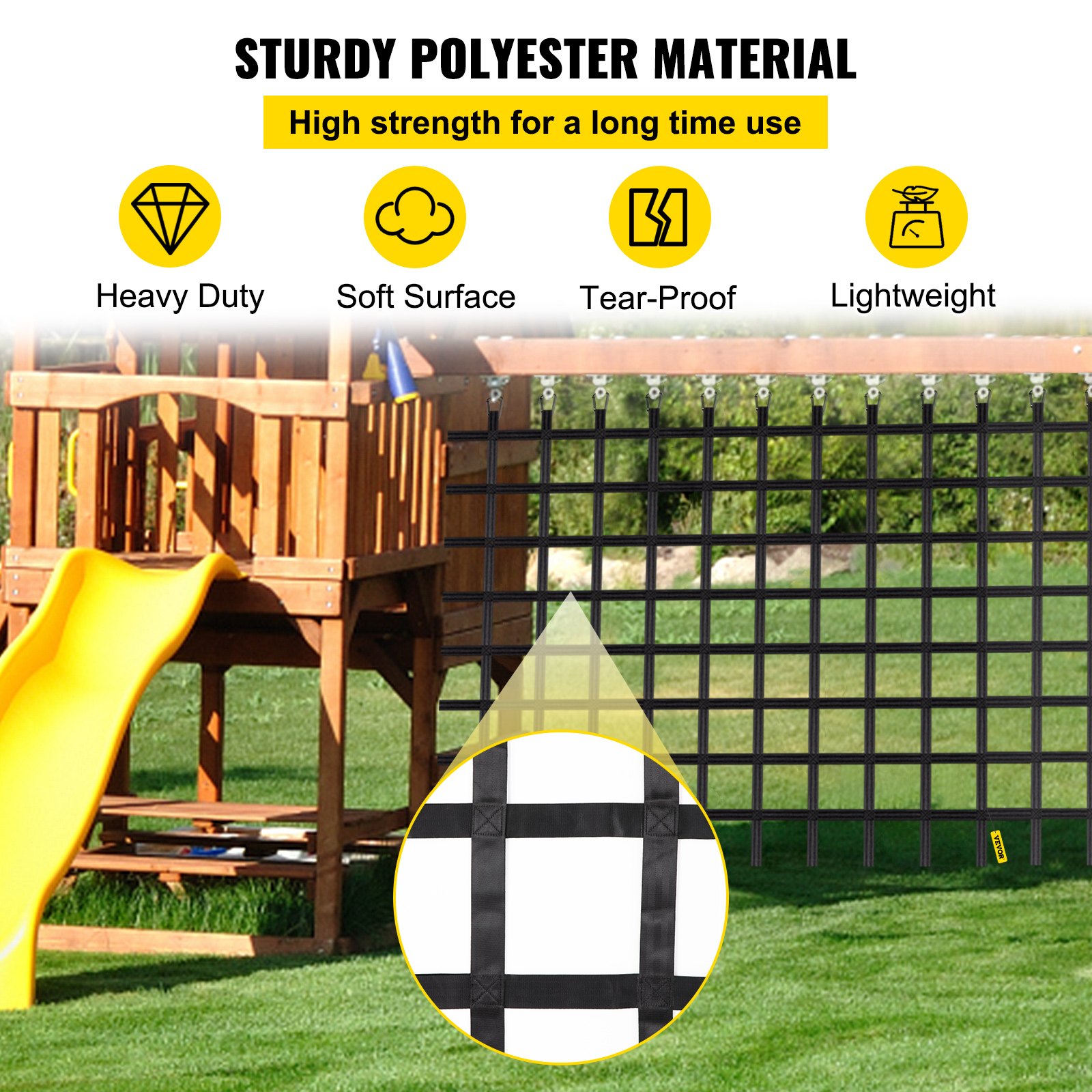 VEVOR Climbing Cargo Net, 10' x 8' Polyester Material, Playground Climbing Net Rope Ladder, Swingset, Large Military Climbing Cargo Net, for Kids and Adult, Indoor and Outdoor, Treehouse, Jungle Gyms