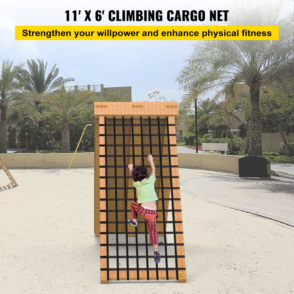 VEVOR Climbing Cargo Net, 6.6 x 10.5 ft Playground Climbing Cargo Net,  Polyester Double Layers Cargo Net Climbing Outdoor w/ 500lbs Weight  Capacity