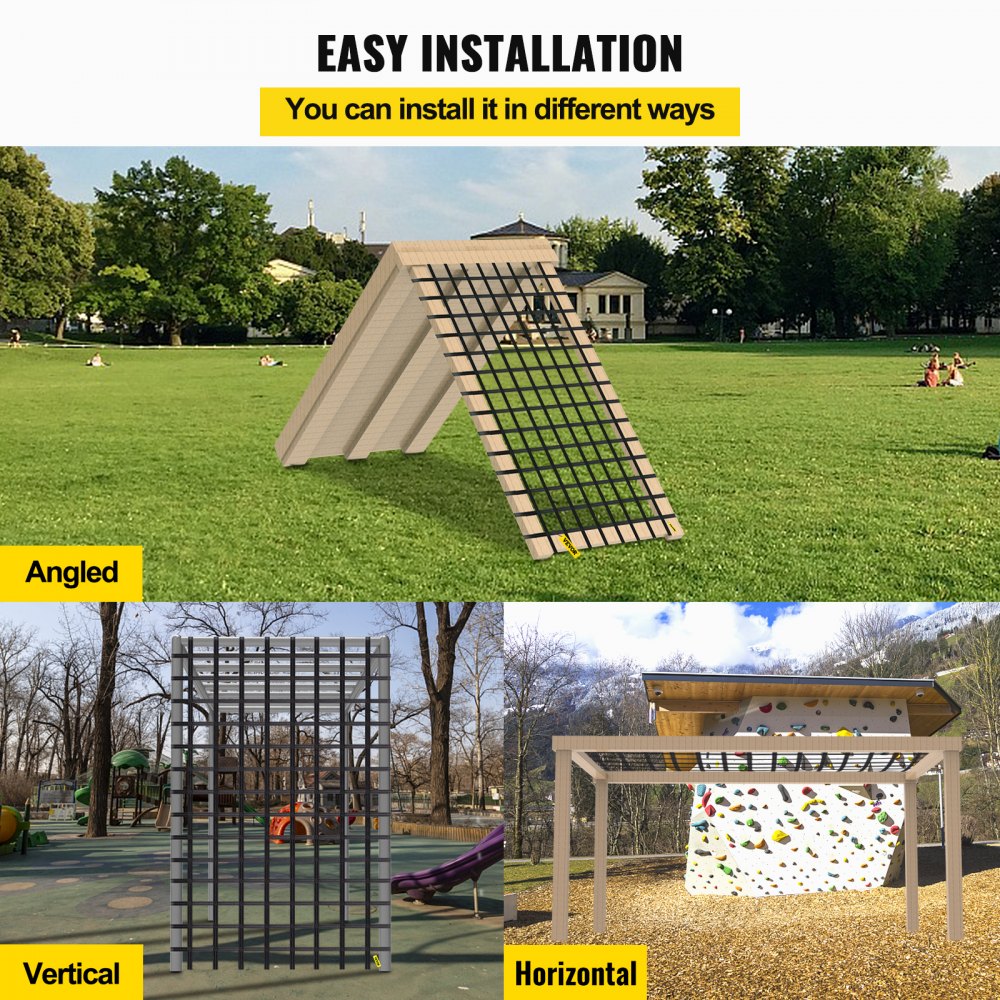 VEVOR Climbing Cargo Net, 11' x 6' Playground Climbing Net, Polyester Material, Ladder, Swingset, Large Military Climbing Cargo Net for Kids & Adult, Indoor & Outdoor, Treehouse, Jungle Gyms