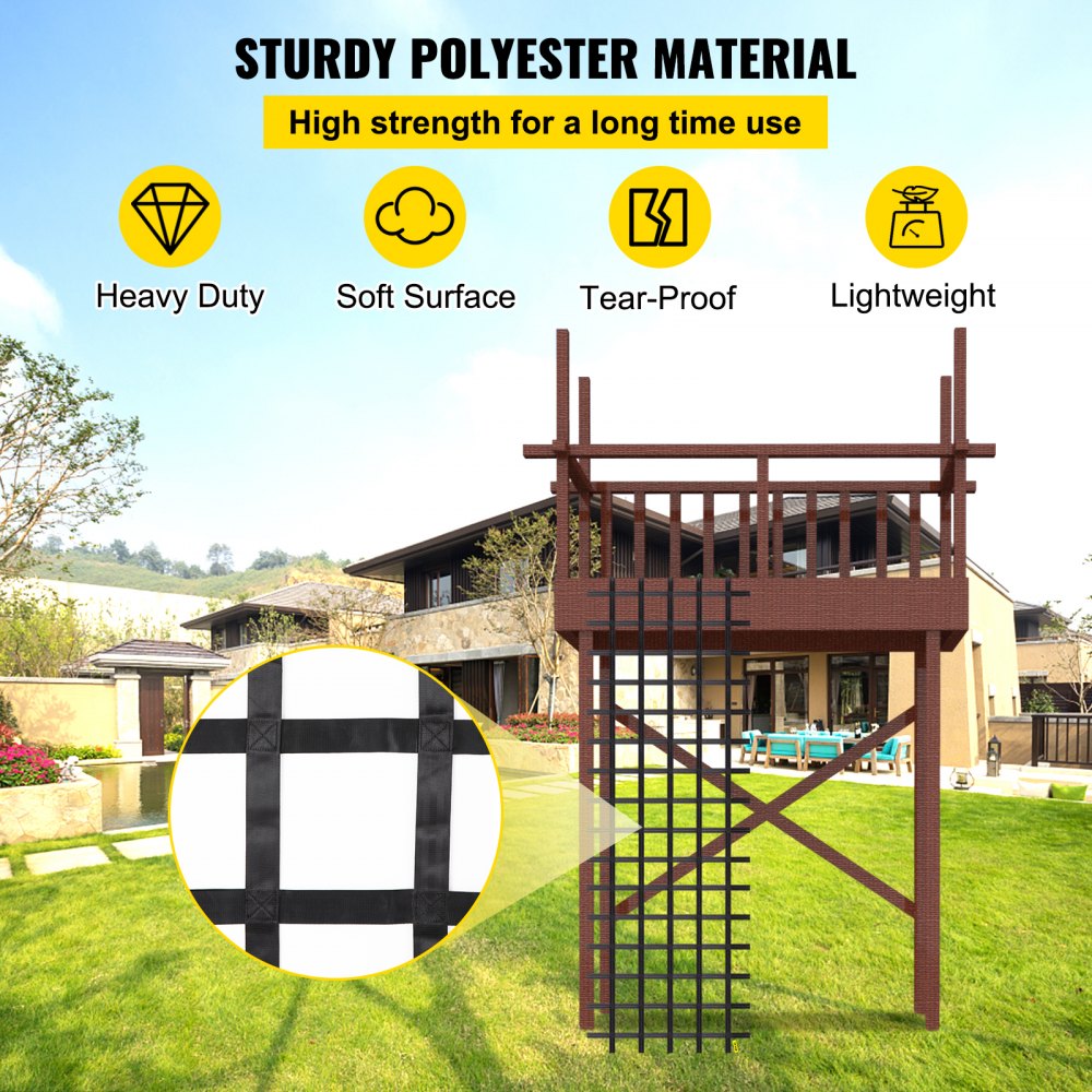 VEVOR Climbing Cargo Net, 12' x 4' Playground Climbing Net, Polyester Material, Rope Ladder, Swingset, Large Military Climbing Cargo Net for Kids & Adult, Indoor & Outdoor, Treehouse, Jungle Gyms