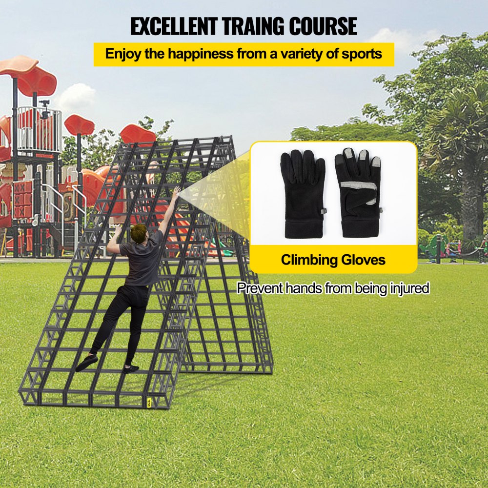 VEVOR Climbing Cargo Net, 12' x 4' Playground Climbing Net, Polyester Material, Rope Ladder, Swingset, Large Military Climbing Cargo Net for Kids & Adult, Indoor & Outdoor, Treehouse, Jungle Gyms