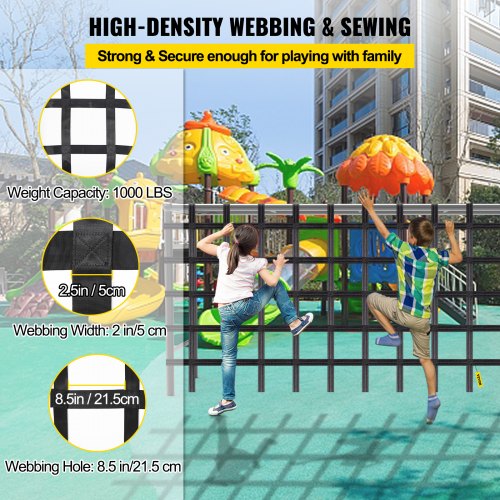 VEVOR Climbing Cargo Net, 8' x 4' Playground Climbing Net, Polyester Material, Rope Ladder, Swingset, Large Military Climbing Cargo Net for Kids & Adult, Indoor & Outdoor, Treehouse, Jungle Gym, Black