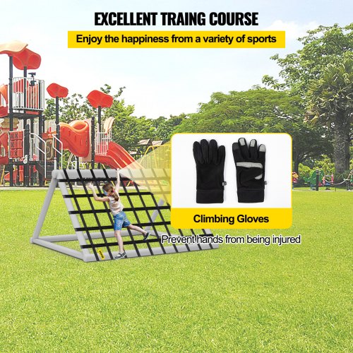 VEVOR Climbing Cargo Net, 8' x 4' Playground Climbing Net, Polyester Material, Rope Ladder, Swingset, Large Military Climbing Cargo Net for Kids & Adult, Indoor & Outdoor, Treehouse, Jungle Gym, Black