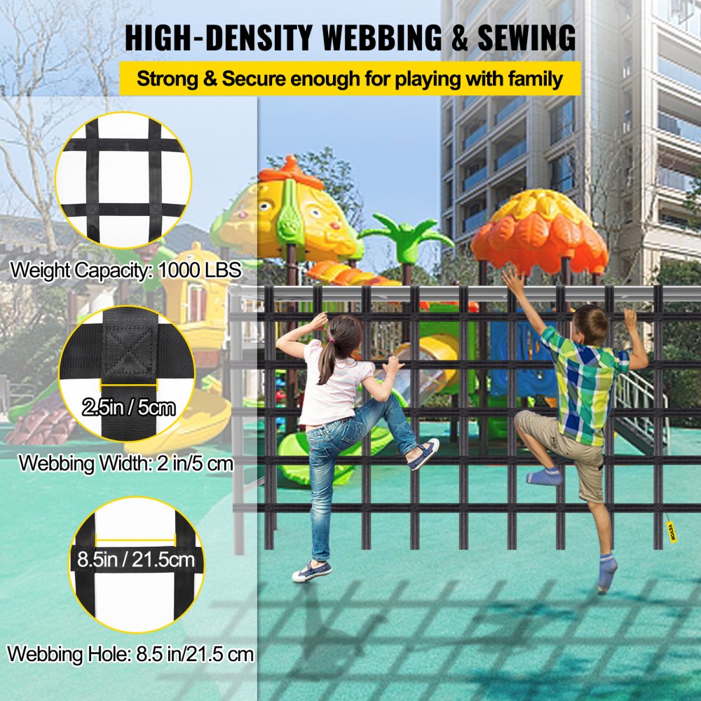 Red de carga para escalada VEVOR, red de escalada para patio de juegos de 8' x 4', material de poliéster, escalera de cuerda, columpio, red de carga militar grande para escalada para niños y adultos, interior y exterior, casa del árbol, gimnasio de la selva, negro