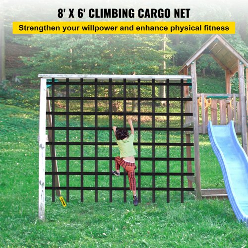 VEVOR Climbing Cargo Net, 8' x 6' Playground Climbing Net, Polyester Material, Rope Ladder, Swingset, Large Military Climbing Cargo Net for Kids & Adult, Indoor & Outdoor, Treehouse, Jungle Gyms