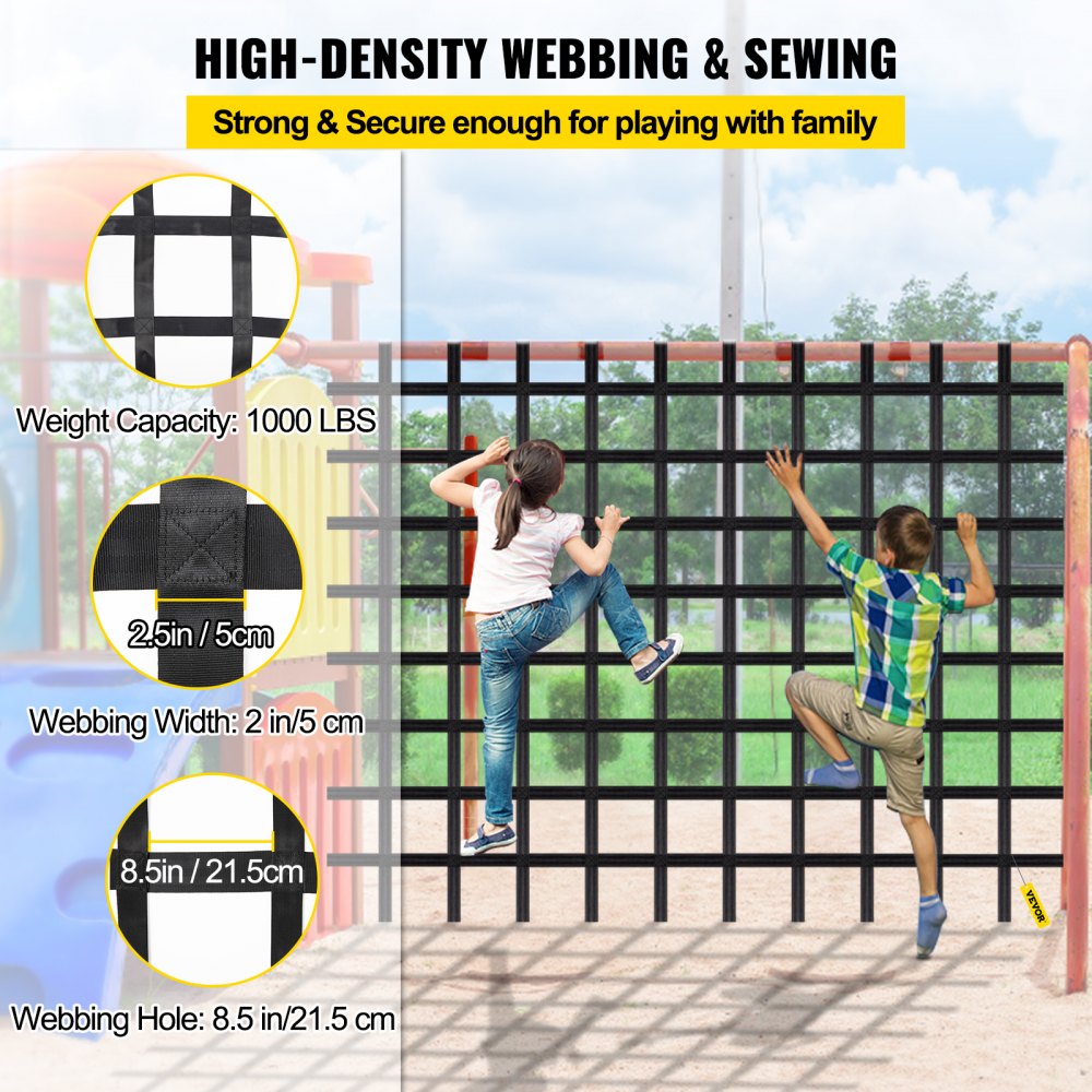 VEVOR Climbing Cargo Net, 8' x 6' Playground Climbing Net, Polyester Material, Rope Ladder, Swingset, Large Military Climbing Cargo Net for Kids & Adult, Indoor & Outdoor, Treehouse, Jungle Gyms