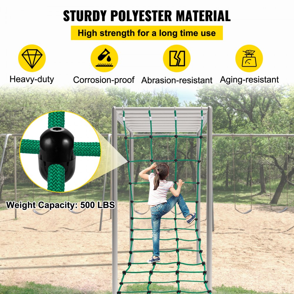 VEVOR Climbing Cargo Net, 30" x 150" Climbing Net, Polyester Playground Climbing Cargo Net, Rope Ladder, Swingset, Large Military Climbing Cargo Net for Kid & Adult, Indoor & Outdoor, Treehouse, Green