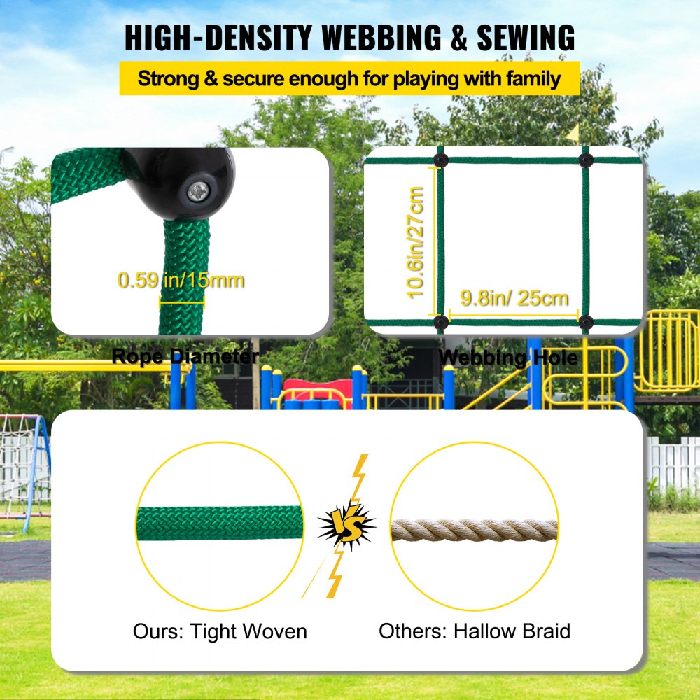 VEVOR Climbing Cargo Net, 30" x 150" Climbing Net, Polyester Playground Climbing Cargo Net, Rope Ladder, Swingset, Large Military Climbing Cargo Net for Kid & Adult, Indoor & Outdoor, Treehouse, Green