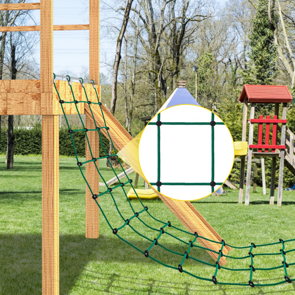 VEVOR Climbing Cargo Net, 30" x 150" Climbing Net, Polyester Playground Climbing Cargo Net, Rope Ladder, Swingset, Large Military Climbing Cargo Net for Kid & Adult, Indoor & Outdoor, Treehouse, Green