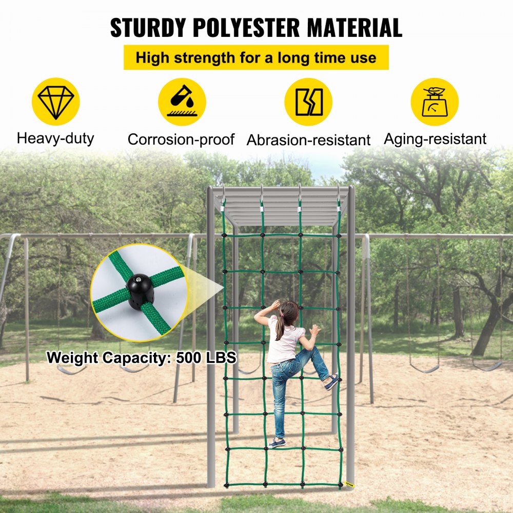 VEVOR Climbing Cargo Net, 30" x 89" Climbing Net, Polyester Playground Climbing Cargo Net, Rope Ladder, Swingset, Large Military Climbing Cargo Net for Kids & Adult, Indoor & Outdoor, Treehouse, Green