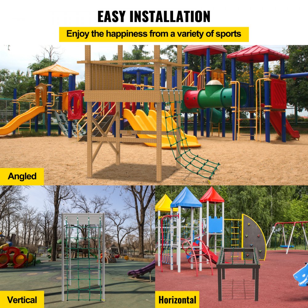 VEVOR Climbing Cargo Net, 30" x 89" Climbing Net, Polyester Playground Climbing Cargo Net, Rope Ladder, Swingset, Large Military Climbing Cargo Net for Kids & Adult, Indoor & Outdoor, Treehouse, Green