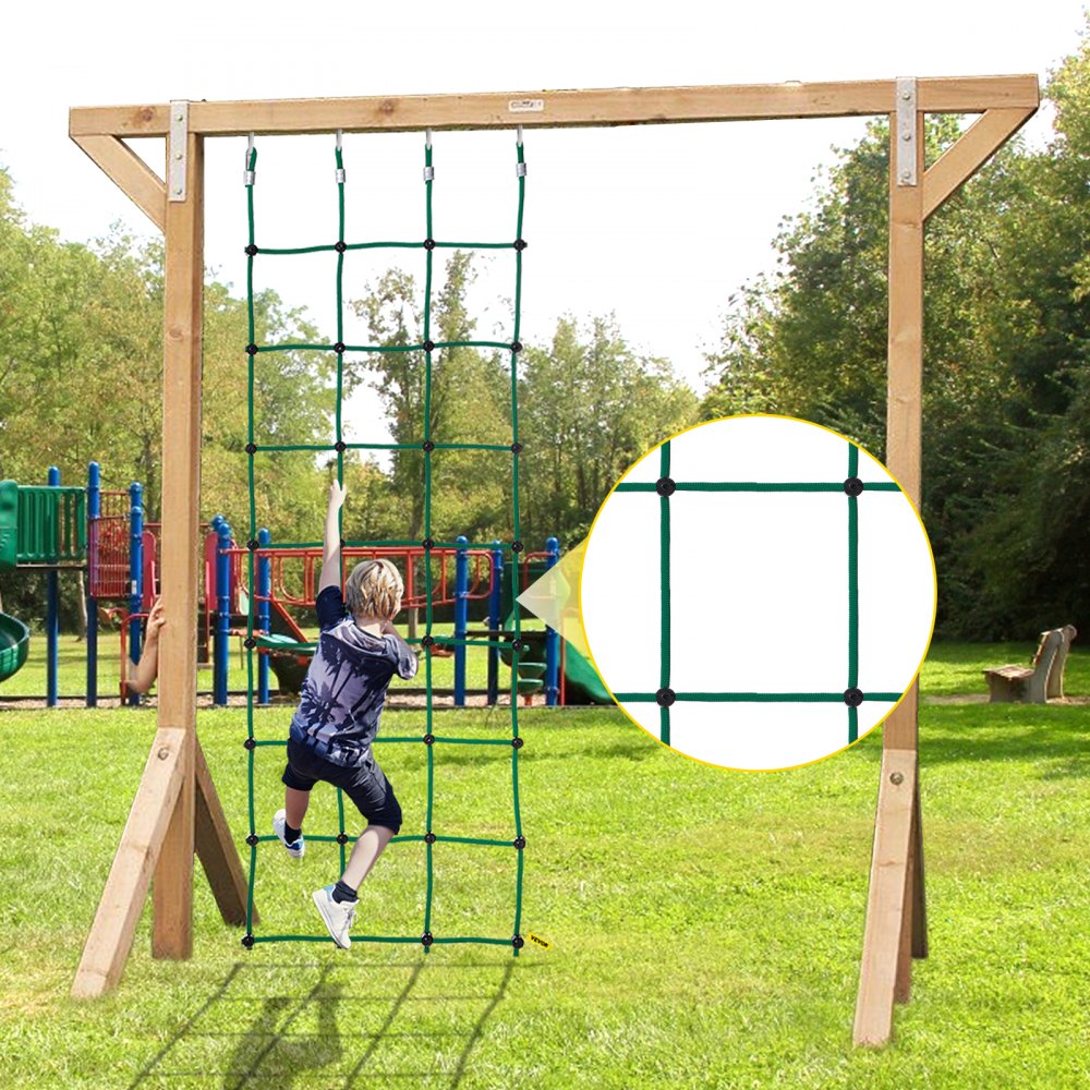 VEVOR Climbing Cargo Net, 30" x 89" Climbing Net, Polyester Playground Climbing Cargo Net, Rope Ladder, Swingset, Large Military Climbing Cargo Net for Kids & Adult, Indoor & Outdoor, Treehouse, Green
